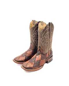 Cowboy Boot Ostrich Patchwork Brown