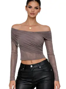 Pleated Slim Fit Top Off-Shoulder Women's Top
