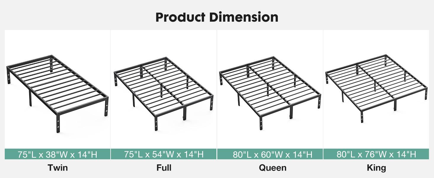 Black Full Size Metal Platform Bed Frame with Steel Slat Support, No Box Spring Needed, Easy Assembly, Modern Furniture