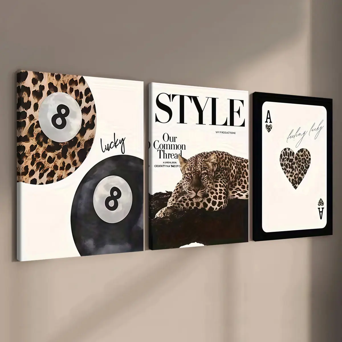 3-Count Wooden Frame Canvas, Leopard Print Three-in-One Decorative Poster, Animal Prints, Living Room and Bedroom Decoration, Modern Family Poster, Corridor Wall Art, Waterproof