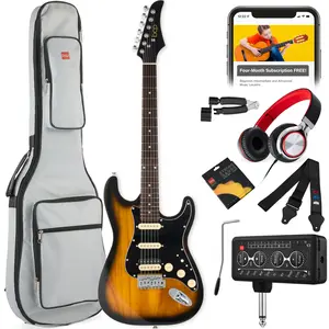 Best Choice Products Beginner Electric Guitar Kit w/ Headphone Amp, Padded Gig-Bag, Headphones
