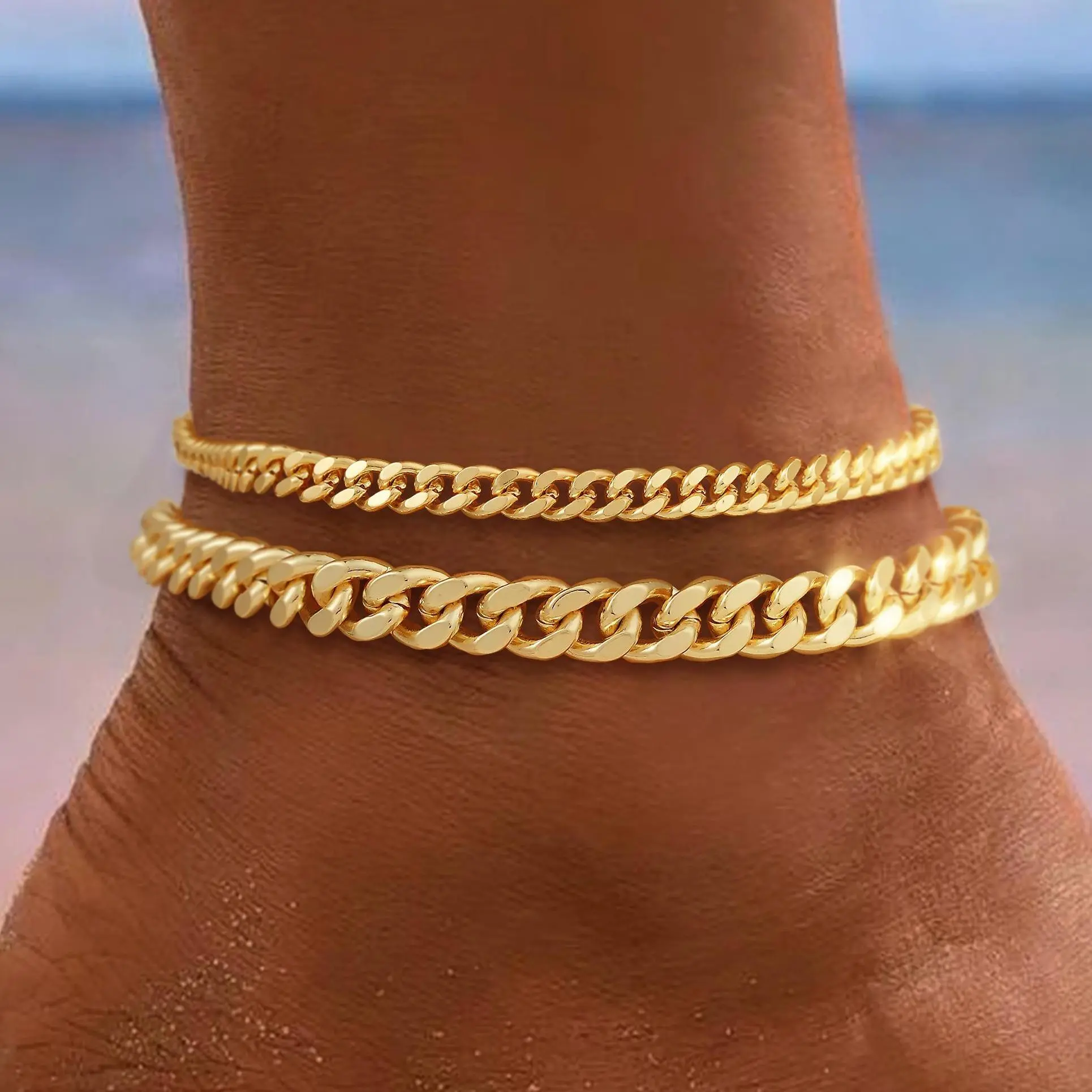 FREEKISS Chunky Cuban Link Chain Anklet for Women Waterproof Adjustable Length 8.5+2 Inch Fashion Chic Accessories Trendy Layered Anklet Set Jewelry Gift Suitable for Summer Beach Vacations Outdoorfun summerwins backtoschool