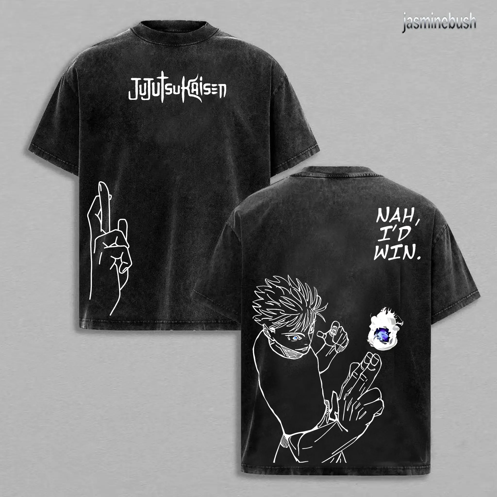 Gojo Satoru Tee Washed – Jujutsu Kaisen Execution Culling Game Prelude Vintage Oversized Heavy Cotton Anime Manga T-Shirt, Double Printed Retro Unisex Streetwear Graphic Top, Japanese Anime Merch for Sorcerer Fans