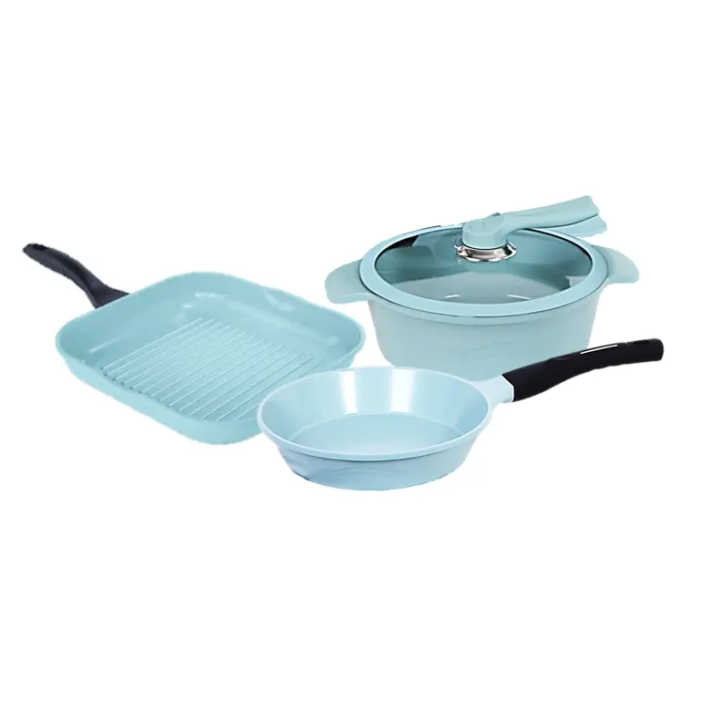 JADECOOK 4-Piece Ceramic Nonstick Cookware Set with Jade Powder Coating, Frying Pan, Grill Pan & Casserole with Lid | Juego de Cocina Antiadherente de 4 Piezas