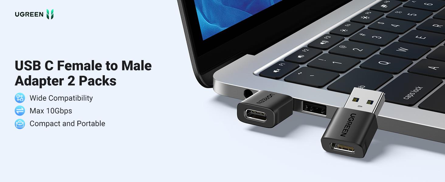 UGREEN USB to USB C Adapter 2/3Pack, USB C Female to USB Male Adapter 10Gbps Type C Converter for iPhone 17 16 15 14 13 Plus Pro Max,iPad Air Mini 6 7,Samsung Galaxy S23 S24,iPad Air,Black-#SummerVibes,mothersdaygift