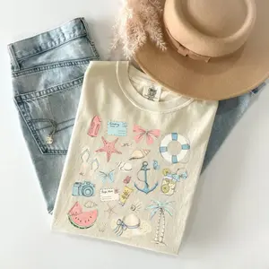 Comfort Colors Vintage Coastal Coquette T-shirt, Summer Vibes T-shirt, Beach Seashell T-shirt, Retro Sumer Vacation Tee, Girls Trip Gift for Her, Cotton Fabric