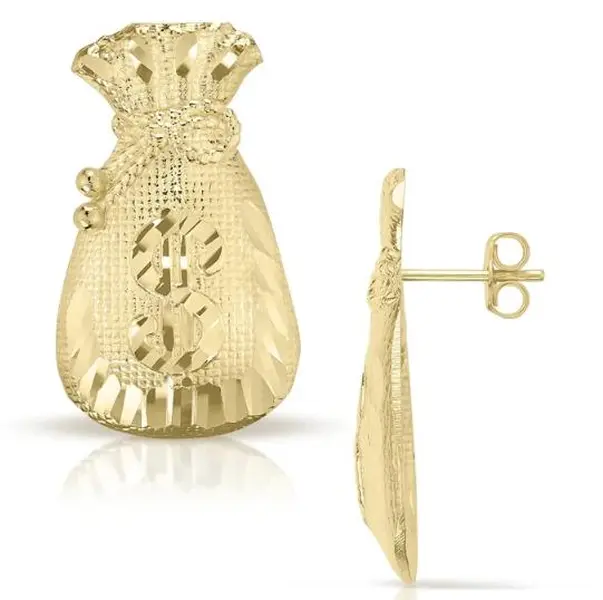 Dollar Bill Earrings 14k Gold Plated Moneybag Dollar Sign Stud Earrings Push Money 100 Dollar Bill Earrings for Men Lucky Symbol Gift Hip Hop Style Jewelry