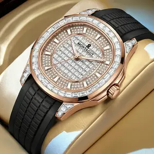 Men's Diamond Dial Automatic Watch: Sapphire Crystal, Silicone Strap, Water-Resistant & Luminous