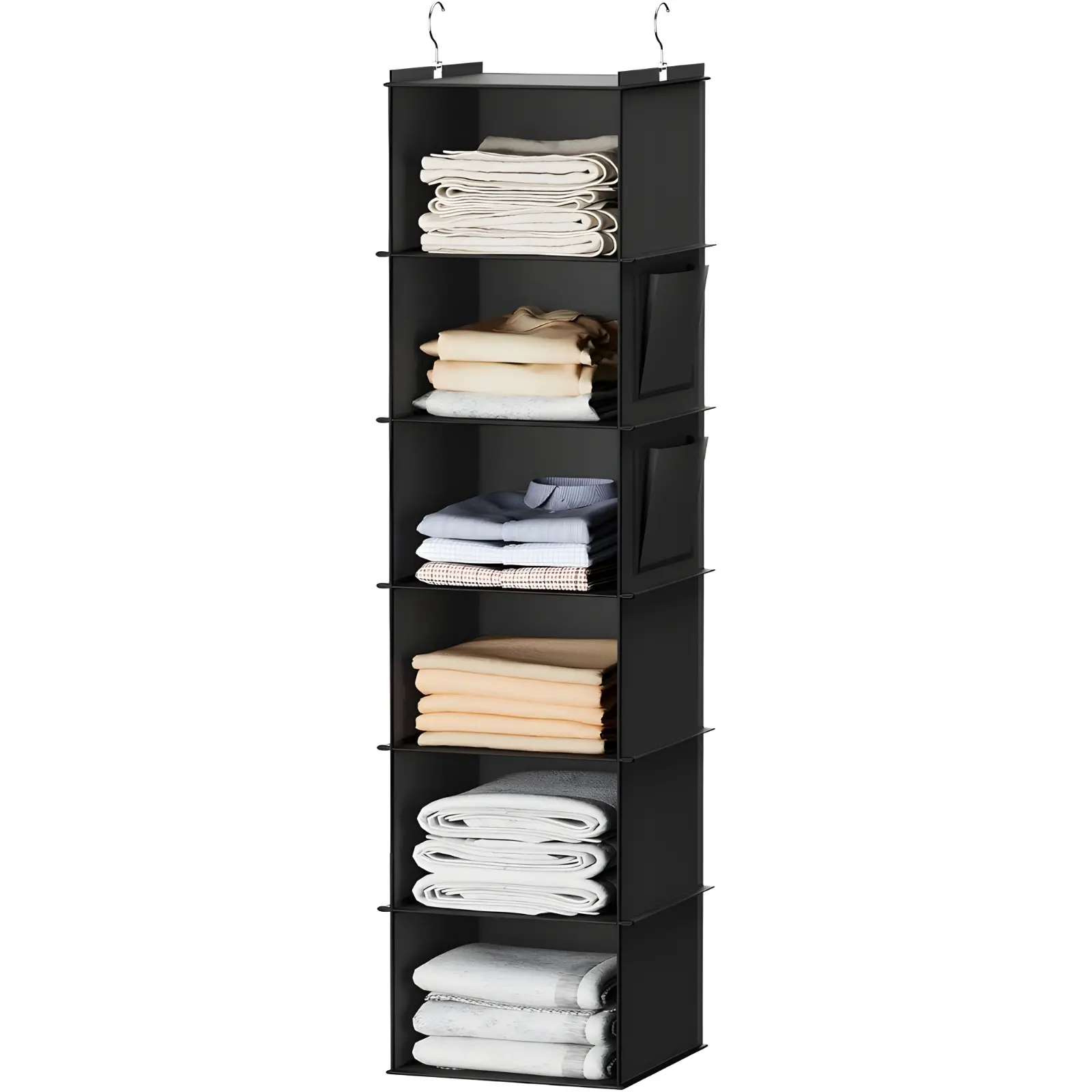 Hanging Non-Woven Synthetic Closet Organizer - 6-Layer Adjustable 6-Shelf Black Rectangular Storage System Shelf, Durable Multifunctional Bedroom Space-Saving Home Holder (11.33kg Capacity), For Clothes