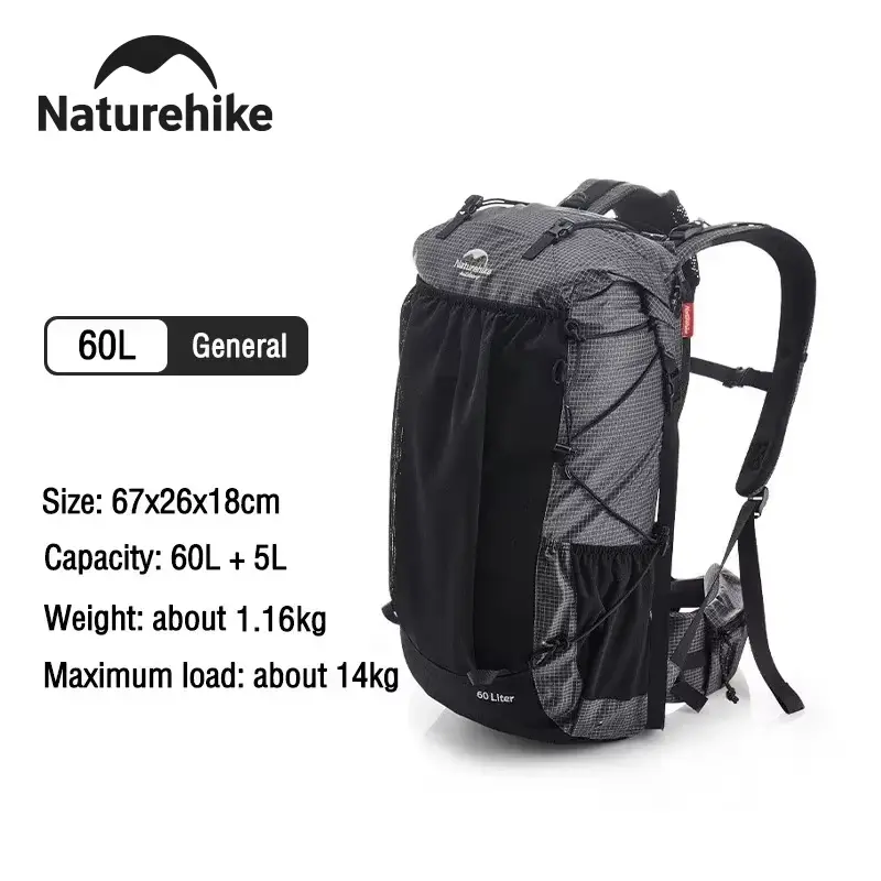 Outdoor Mountain Backpack 60+5L Waterproof High Capacity Sports Climbing Hiking Travel Bag With Rain Cover