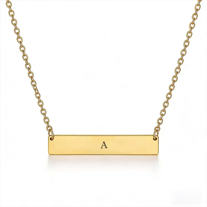 Personalized Minimalist Necklace with Initials - Custom Engraved Titanium Steel Bar Pendant, Ideal Gift for Birthday, Anniversary