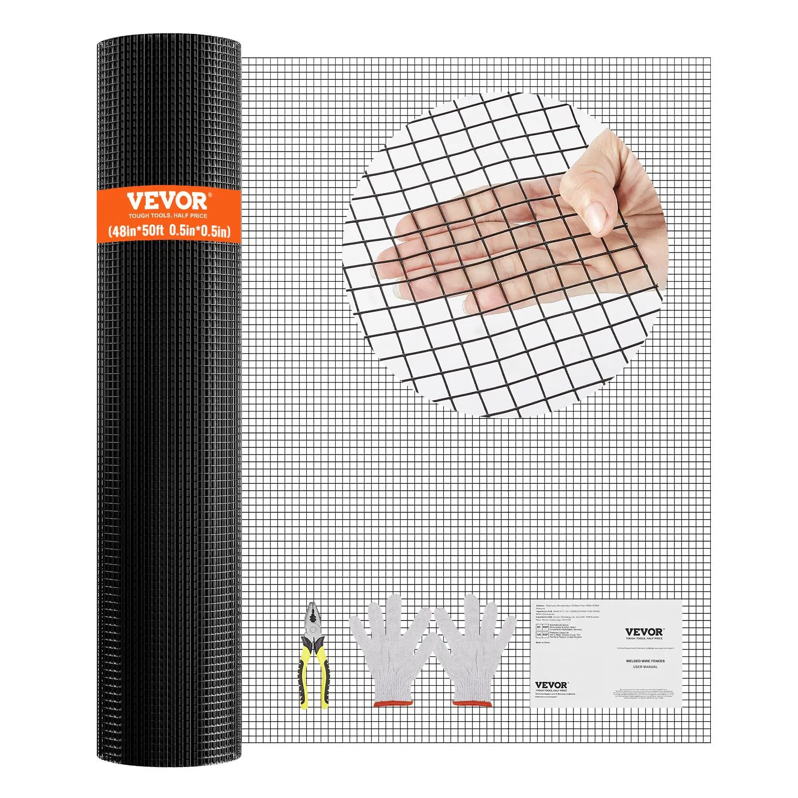 【FathersDayGift】VEVOR Hardware Cloth,  48'' x 50' Galvanized Wire Mesh Roll, 19 Gauge Chicken Wire Fence Roll, Vinyl Coating Metal Wire Mesh for Chicken Coop Barrier, Rabbit Snake Fences, Poultry Enclosures