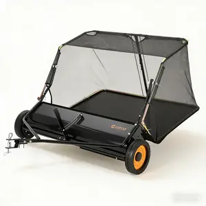 Garvee 44 Inch Lawn Sweeper Tow Behind with 26 cu. ft Large Hopper, Heavy Duty Leaf & Grass Collector, Adjustable Brush Height Lever, Dumping Rope, and Pull Behind Design for Yard Maintenance