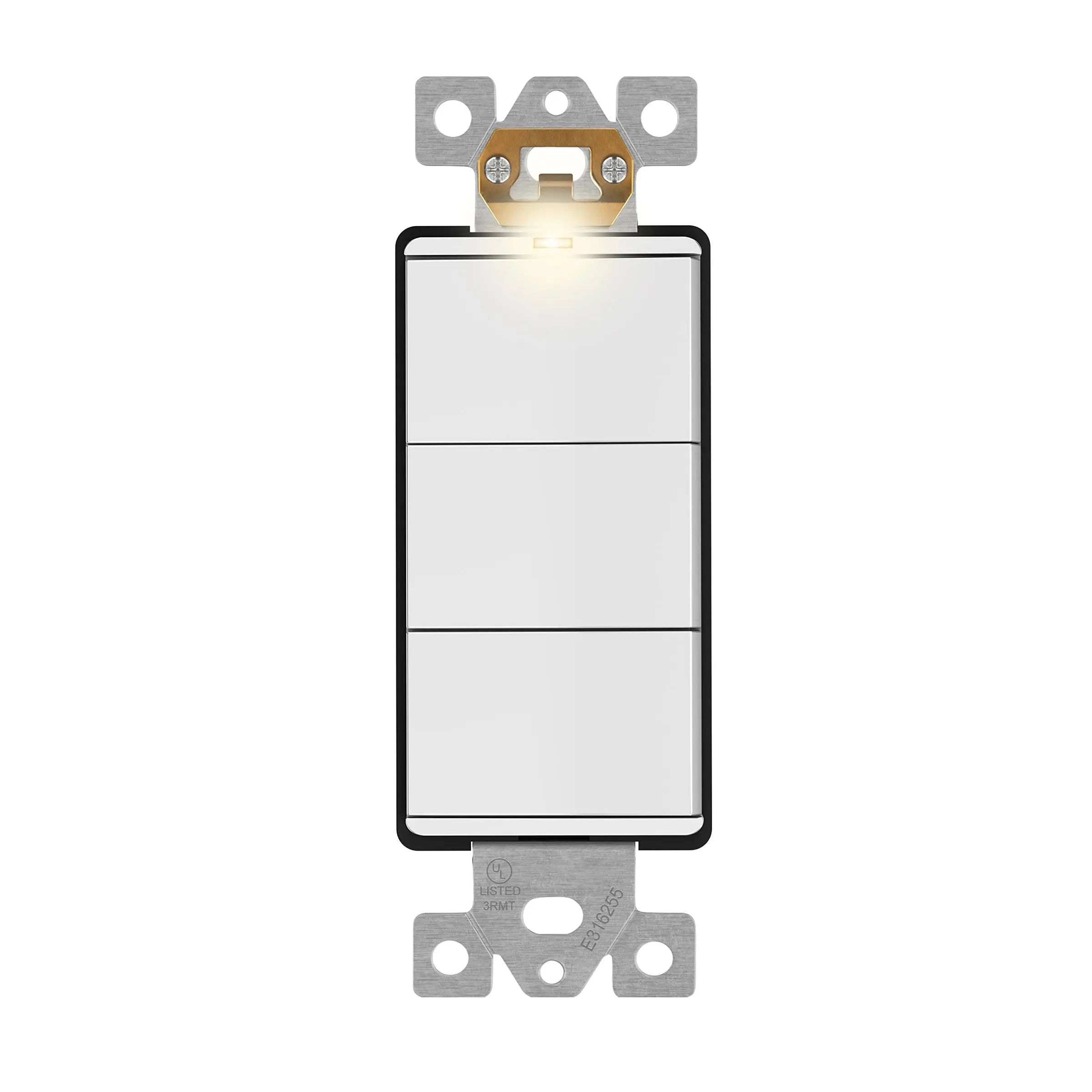 LIDER Decorator Combination 15A Triple Rocker Light Switch, Single-Pole, Built-in LED Locator