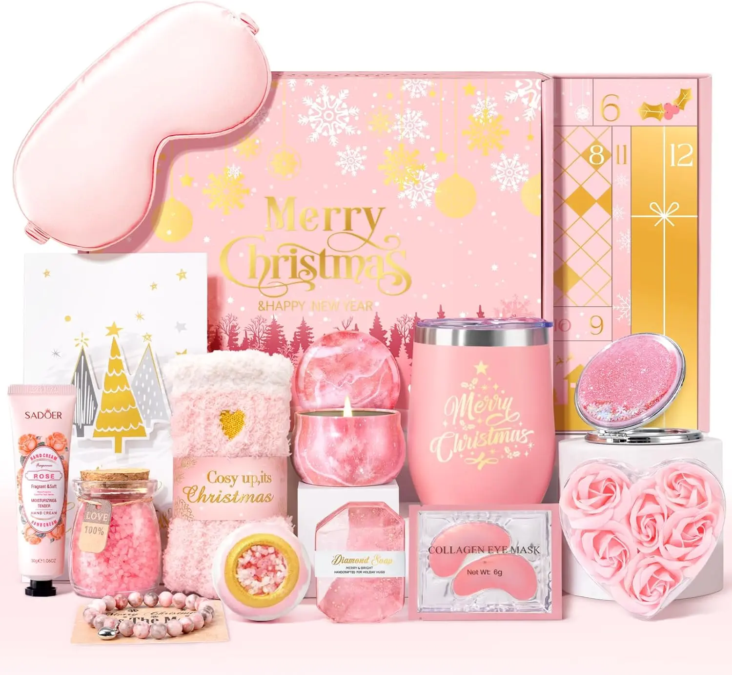 Halloween Fall Gift Advent Calendar 2025 Adult Women, 12 Days of Valentine Advent Calendar for Her, Women, Mom, Wife, Teens, Girlfriend, Sister - Unique Pink Spa Gifts Basket Set
