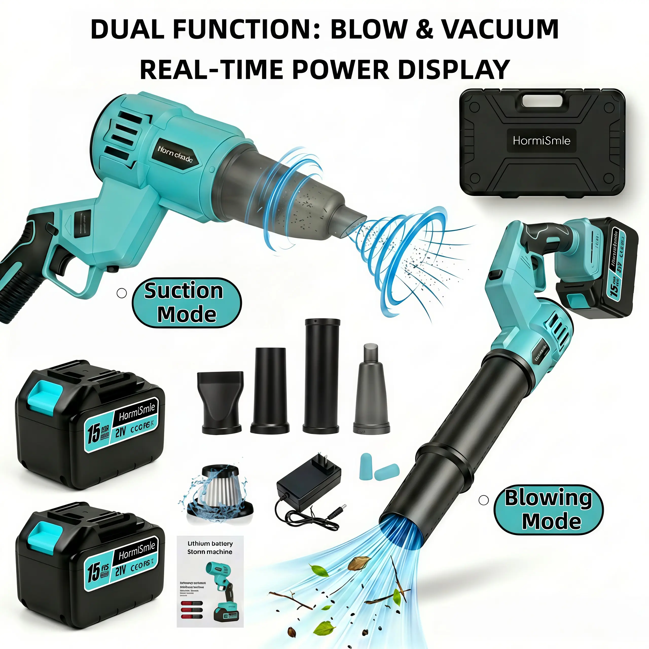 2-in-1 Blow & Vacuum Cordless Leaf Blower, Dual 15-Cell Batts & Power Display, Turbo Jet Blower, Brushless Violent Turbo Fan, Handheld Car Vacuum, Auto Detailing Dust Collector, Car Drying After Wash, Home Improve, Garden Mainte Holiday gifts
