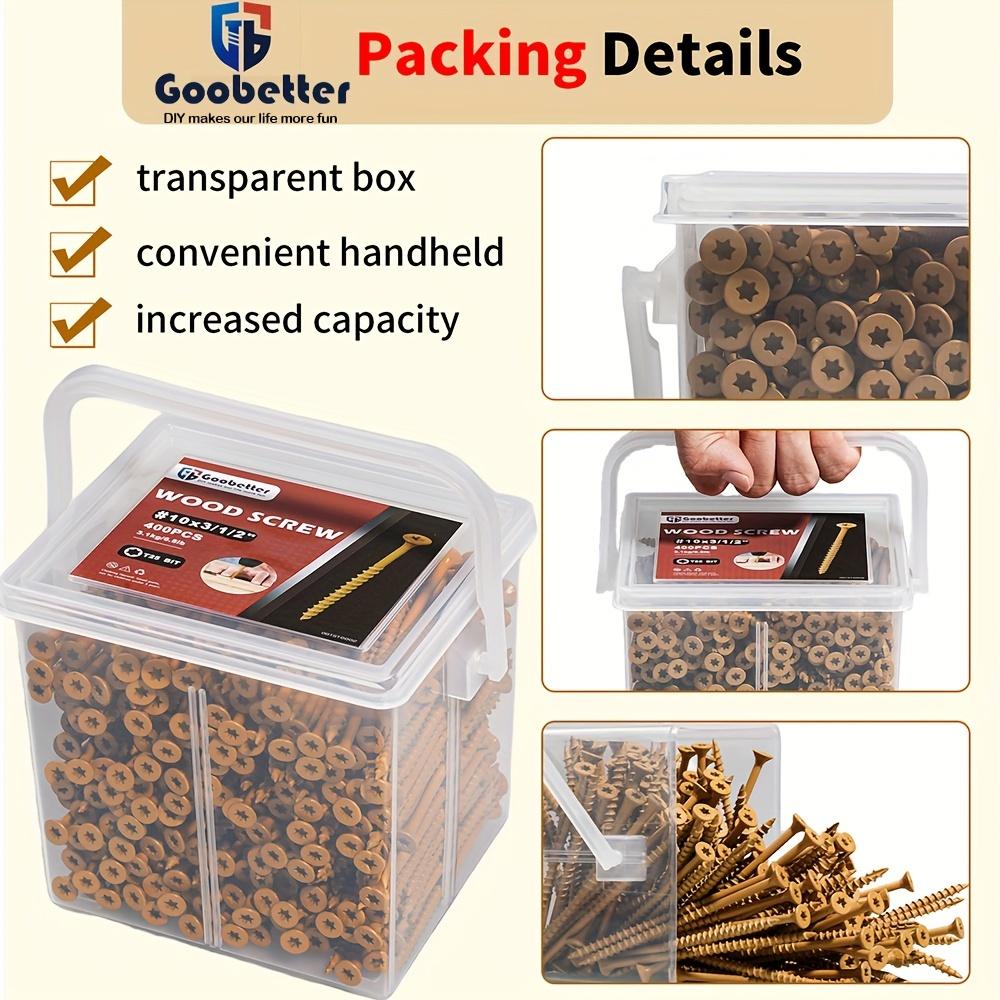 200 400pcs Deck Screws Set T25 Torx Self Tapping Wood Screws Exterior Deck Screws, #10*3-1/2 Rust Resistant Exterior Deck Screws With Yellow Ceramic Coating-for Easy Installation - Ideal For Wood Fastening