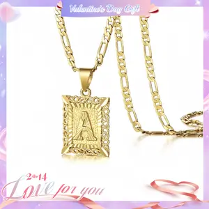[Valentine's Day Gift]KissYan Initial Letter Pendant Necklace for Men & Women, 14K Gold Plated Copper Alphabet Necklace on Figaro Chain