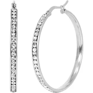 18K White Gold Color Big Hoop Earrings Prong-set Diamond, Exquisite Trendy Oversized Hoop Earrings, Fashionable Jewelry for Women for Daily & Party Decor, High Quality Earrings
