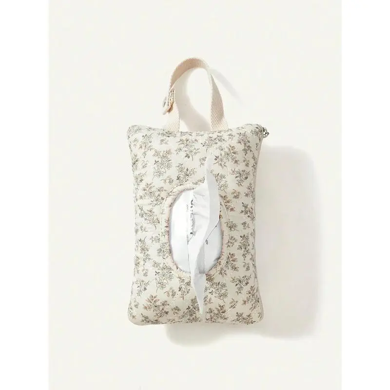 Floral Quilted Baby Wipes Holder Bag, Portable Diaper Caddy with Hanging Strap, Refillable Wipes Dispenser for Stroller, Car & Travel, Mom Must-Have Baby Essential