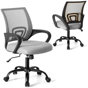 Office Desk Chair - Ergonomic Mid Back with Lumbar Support & Rocking Mode, Height Adjustable with Fixed Armrest, Storage Back for Computer, Gaming, Conference, Meeting Room, 360° Swivel