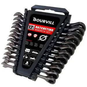 12PCS 72 Teeth Ratcheting Wrench Set Double Box End Flex Head with Gray Nickel Coated Ratchet Wrench Set with Organizer, 12 Point 4° Swing Arc, CR-V Steel, for Home Daily Use, Gift for Man