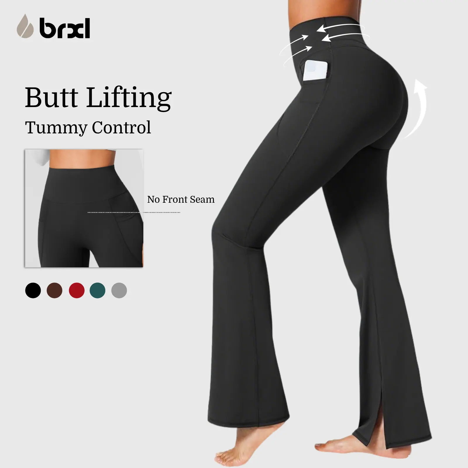 BRXL Women's 30" No Front Seam High Waist Tummy Control Mini Flare Leggings Stretchy Soft Sporty Stretchable Activewear with Pockets for Gym Athleisure, Workout Yoga summerwins  #summer outfits  #4th of july outfits #cute summer outfits #vacation outfits