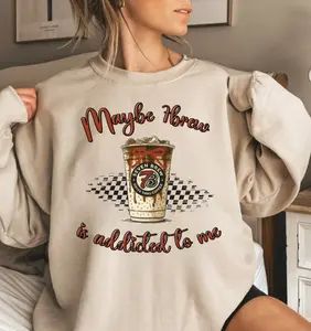 Maybe 7brew Is Addicted To Me Sweatshirt, Mom Life Coffee Shirt,  Coffee Lover Gift, Iced Coffee Vibes, Checkered 7 Brew Sweatshirt