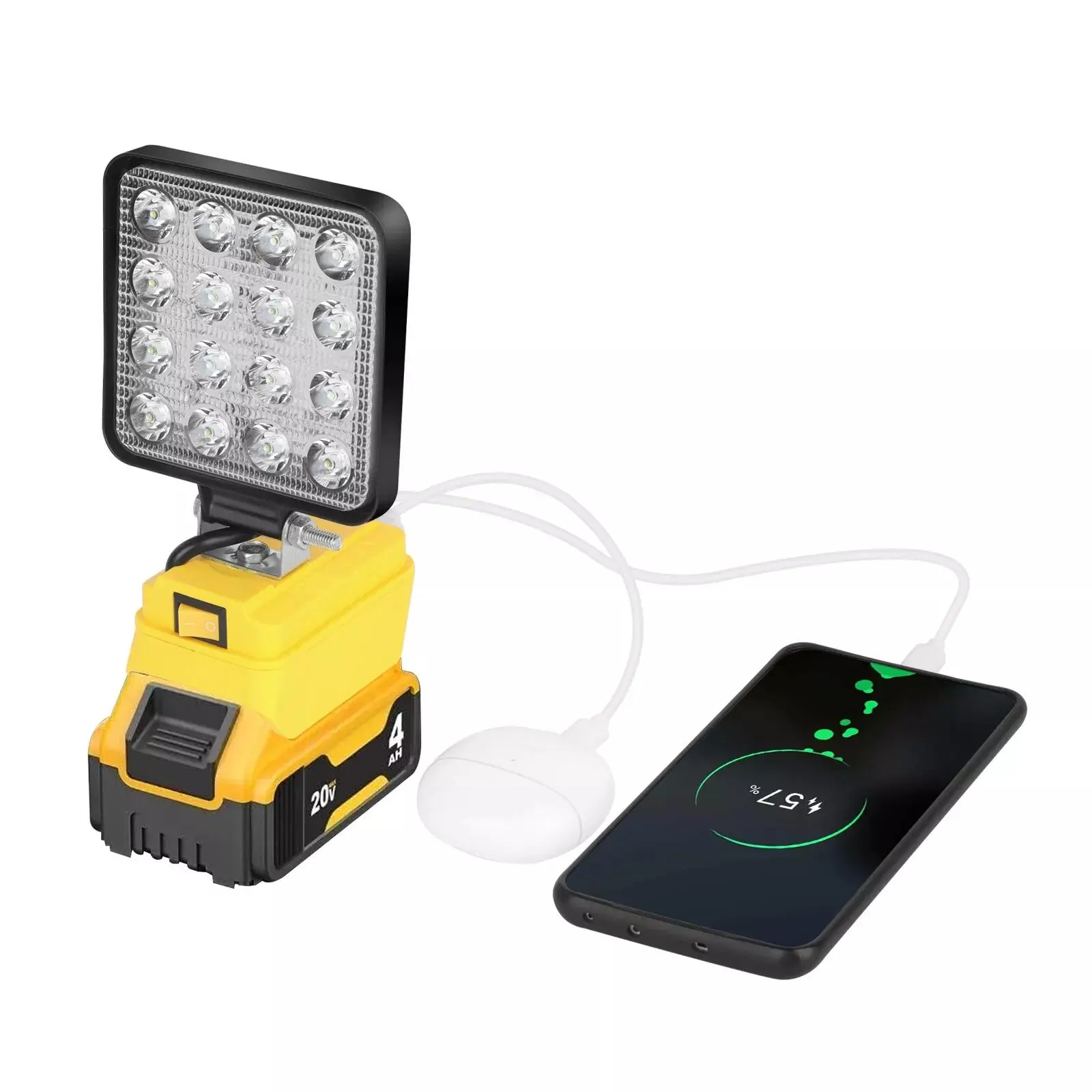 Cordless Led Work Light For Dewalt 20V Battery Portable Flood Light Flashlight（Batteries not included）