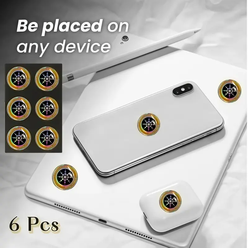 6 Pcs EMF-Reducing Compact Multi-Device Protective Stickers - Sleek Gold Finish, Easy Installation, for Smartphones, Laptops, AirPods, Mobile Phone Casing Accessories, Protection