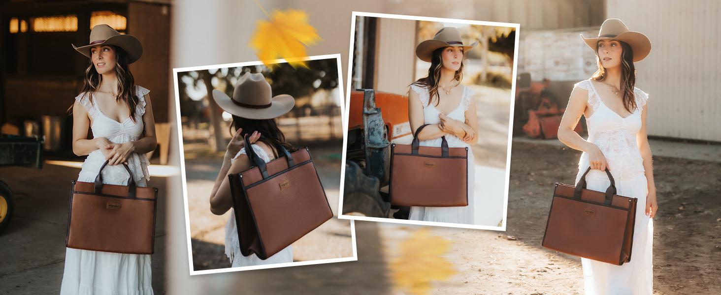 Wrangler Heavy-Duty Carry-All Large Capacity Tote Work Laptop Bag with Leopard Print & Detachable Strap for Women's Commute & Everyday Use - Commuter Purse