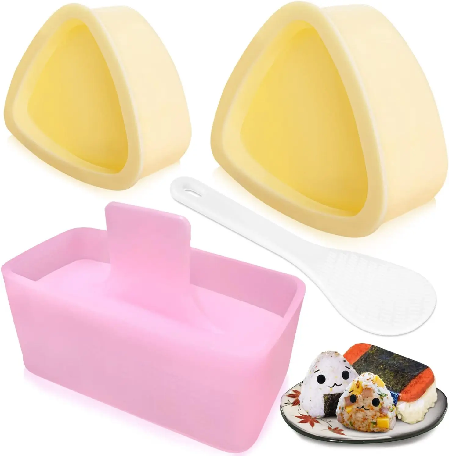 3-Pack Onigiri Mold Musubi Press Maker, Triangle Rice Ball Kitchen Utensils for Kid Lunch Bento & Home DIY, Ladle-Friendly Design That Works with Plates