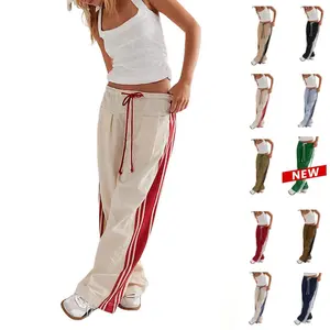 JovenPara Women's Wide Leg Track Pants Drawstring High Rise Side Striped Slouchy Palazzo Pants with Pockets Bottoms Girls