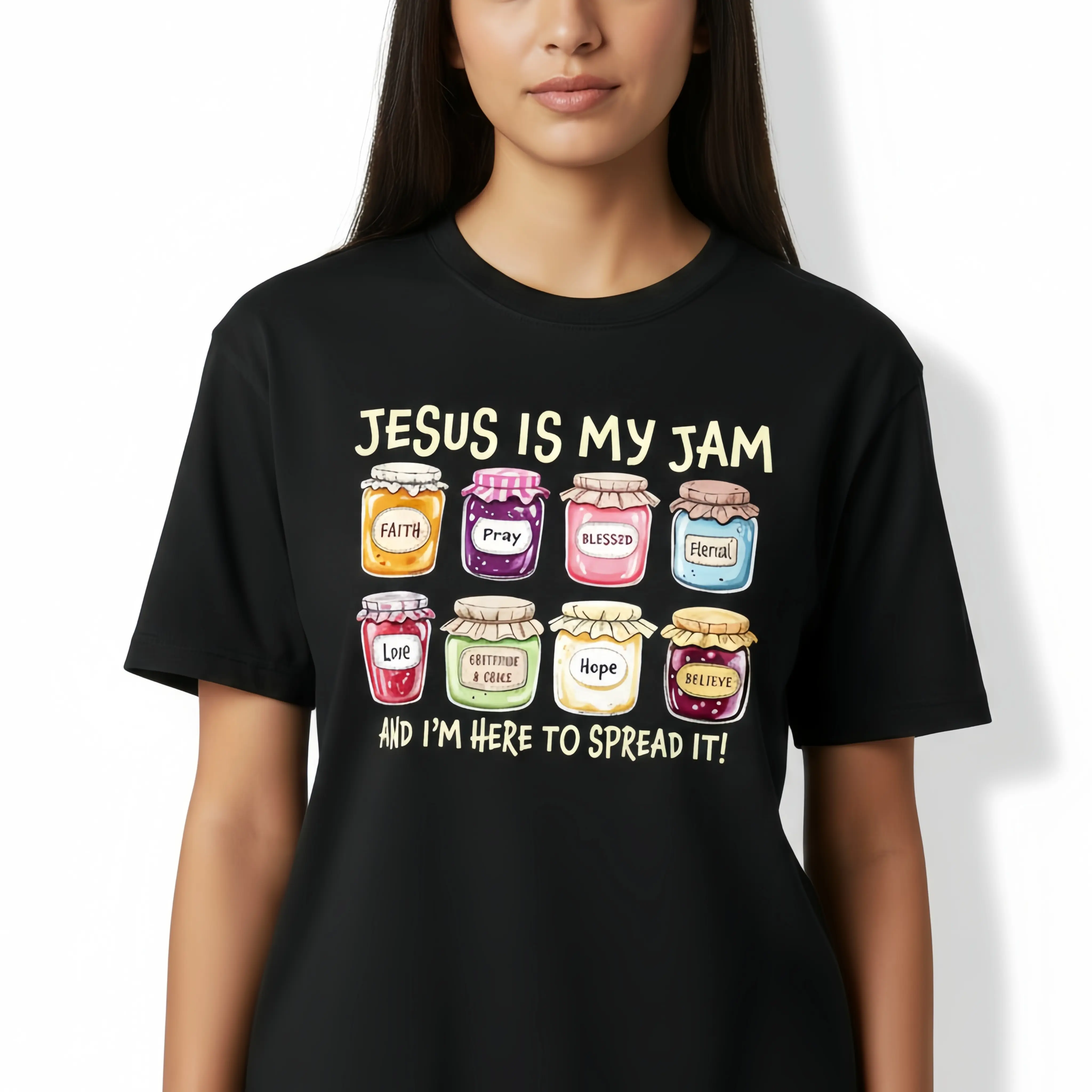 Women's Graphic T-Shirt, 'Jesus is My Jam' Christian Soft Cotton Top with a Round Neck for Casual Everyday Wear, H Type, Relaxed Fit Tee, Hopeful Tee Art, Shortsleeve, Bold Graphic Tee