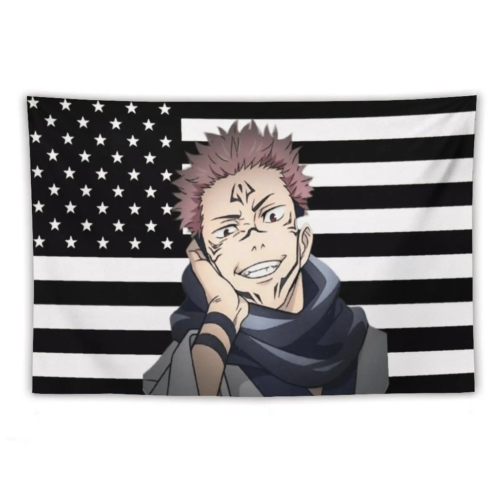 Black USA Flag Linen-Cotton Print Tapestry - Jujutsu Kaisen Anime Funny Wall Hanging, Light Strong Hand Wash Home Decor, Cool Stuff for Room Unique Backdrop with Aesthetic Design, Room Decorations
