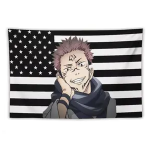 Black USA America Flag Tapestry - Anime Funny Room Merch - Backdrop Tapestry Jujutsu Kaisen Aesthetic
