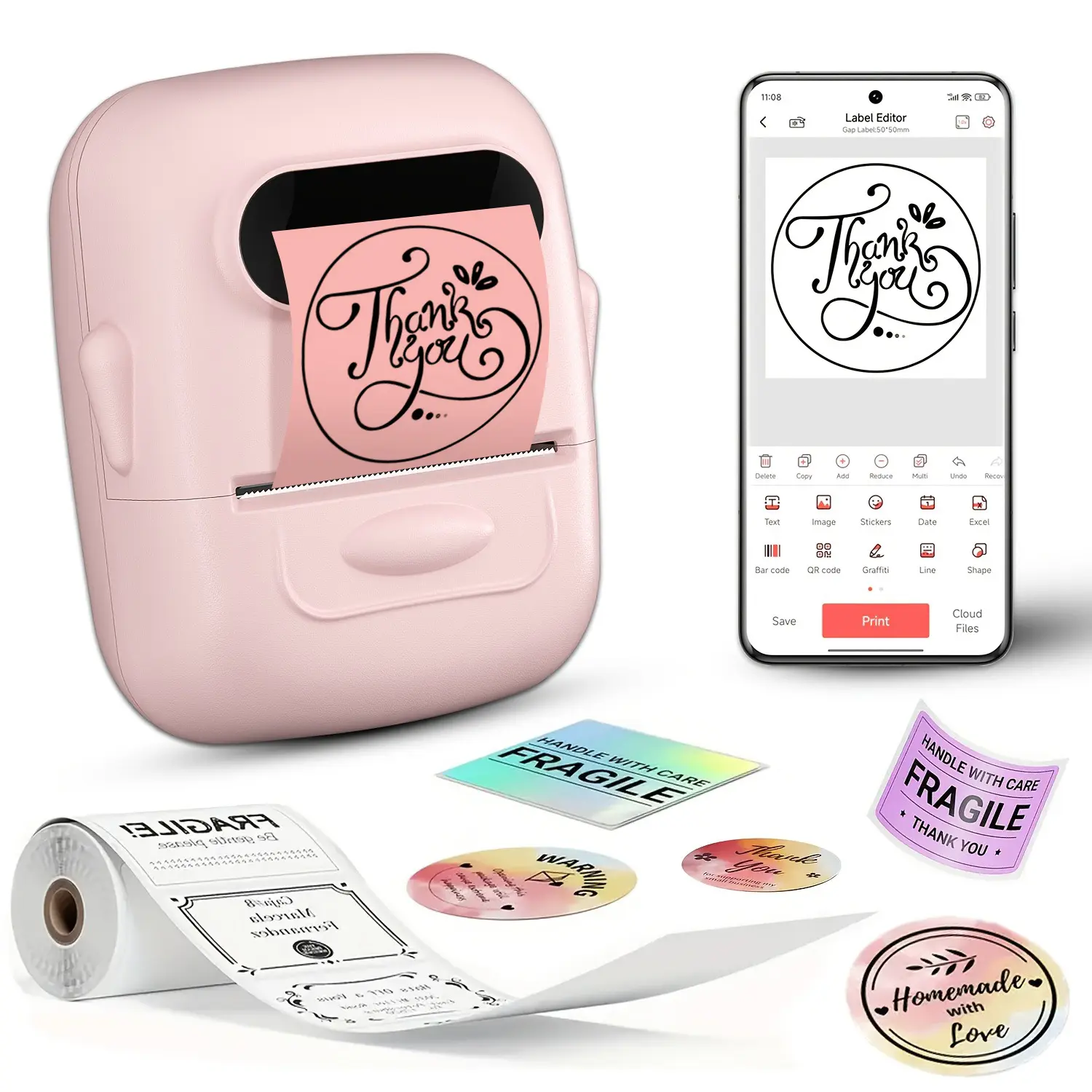 Marklife Label Maker, thermal printers, portable mini Bluetooth wireless printers. Capable of printing thank-you cards, gift labels and product labels food stickers . Suitable for schools, offices and home storage, multiple template,  Black Friday