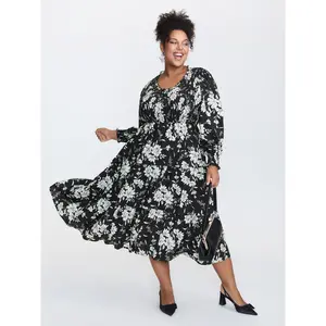 【Cottagecore Dress】 BLOOMCHIC Silhouette Flower Shirred Maxi Dress 2026 Summer Vibes Swimweek,Spotlight,Summer wins,Deals for you days