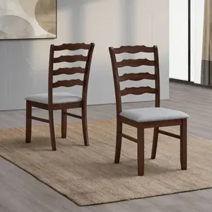ACTU-Solid Wood Chairs Classic Ladder Back Dining Chairs Set of 2, Cherry Finish