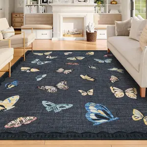 Garvee Butterfly Area Rug 9x12, No Slip Washable Rug, Modern Bedroom Rug Under Bed Ultra Carpet, Low-Profile Rugs for Living Room Bedroom Dining Room, Black