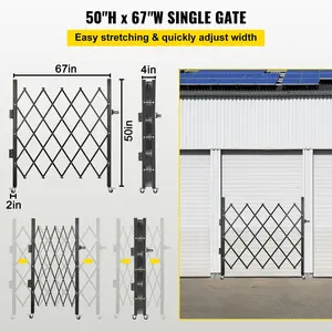 VEVOR Single Folding Security Gate,  48\" H x 66\" W Folding Door Gate, Steel Accordion Security Gate, Flexible Expanding Security Gate, 360° Rolling Barricade Gate, Scissor Gate or Door with Padlock