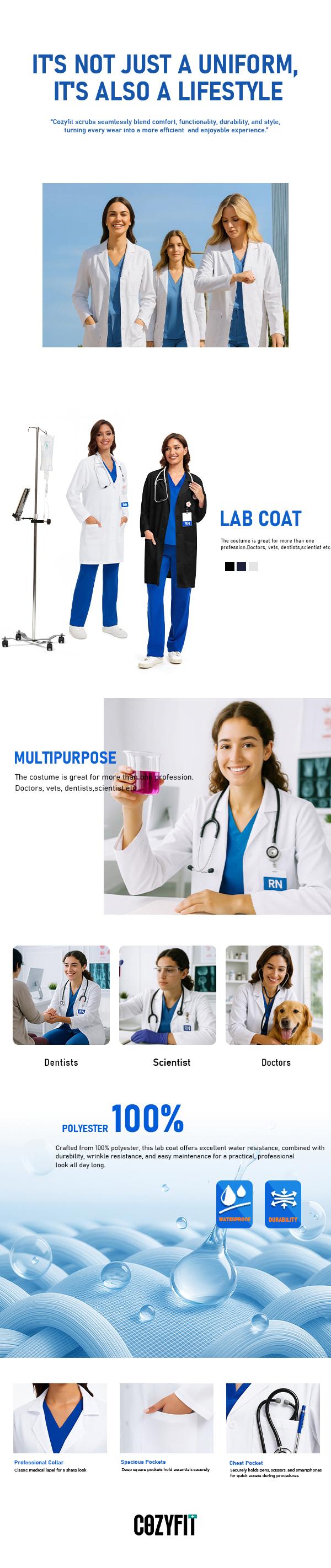 COZYFIT Lab Coat for Women 3 Pocket Long Sleeve Medical Coat Relaxed Fit White Color #BlackFriday #Cyber Monday SpringStatements