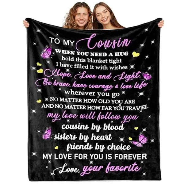 Cousin Gift Throw Blanket 280GSM Sweet Cousins Gifts for Women Perfect Birthday Present for Female Cousin Soft Cozy Texture Great for Her Couch Bed Lounging Adds Warm Vibe to Her Space Thoughtful Pick for Gifting Cousins Fits Daily Use & Celebrations,summ