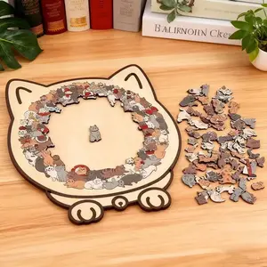 Cute Cat Shaped Wooden Jigsaw Puzzle | 100+ Mini Cats Illustrations | Challenging Family Game Toy | Creative Desk Decor | Stress Relief Educational Toy for Kids & Adults | Unique Gift for Cat Lovers | Interactive Brain Teaser Puzzle for Home Office