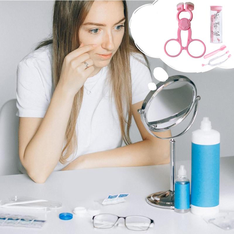 Daily Contact Lens Insertion & Removal Tool with Pink and White Components for Easy Use Applicator and Removal Device