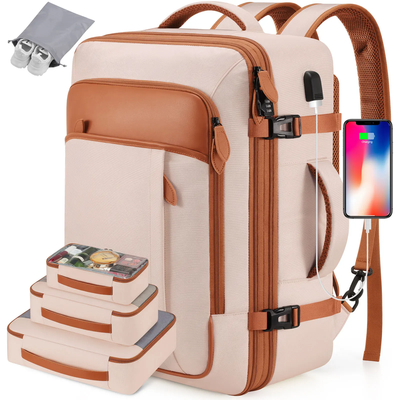 42L Expandable Stowable Shoulder Straps Backpack for Men & Women, Airline Approved Carry On Backpack with Packing Cubes & Shoe Pocket, Water-Resistant Weekender Bag, Personal Item Size, Durable Backpack,  Daypack,summerwins,campingessential tiktokshopback