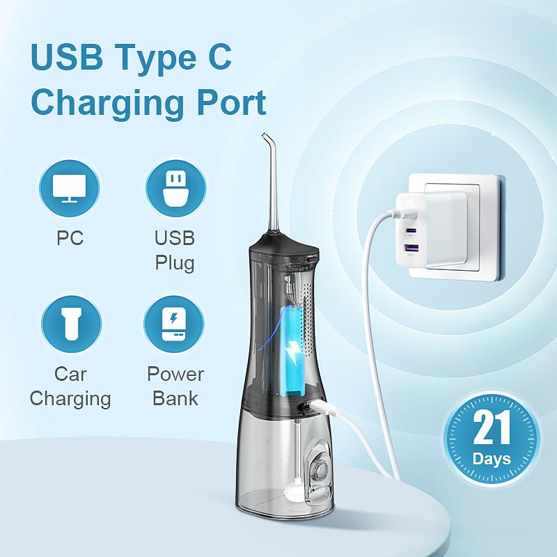 Rechargeable Portable Water Flosser, 200/300ML IPX7 Waterproof 360°, Rotating Tips 4 Modes Cordless Oral Irrigator for Home Travel Gift Electric Teeth Cleaner