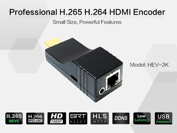 DDMALL H.265 HDMI Encoder for Live Streamer, Portable Size, Supports DDNS, SRT, HLS, RTMP, RTMPS, RTSP, 1080p/1080i, H.265 H.264 HDMI Video Encoder for Live Streaming to YouTube, Facebook (HEV-2K)
