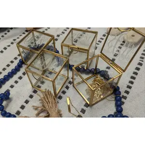 Personalized Glass Jewelry Box – 3x3 Gold Frame Keepsake Cube