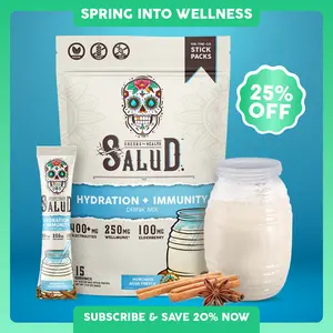Salud 2-in-1 [Hydration & Immunity – Horchata] Electrolytes, Immune Support, Dairy & Soy Free - 400mg Electrolytes, 250mg Wellmune, 100mg Elderberry - Healthcare, Vitamin (15 Servings), Spring Glow Up
